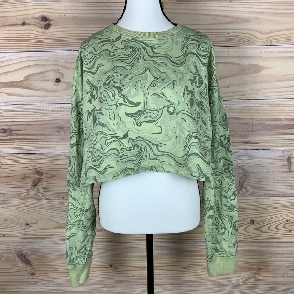 Motel Rocks Cropped Sweatshirt Women Medium Green Marble Swirl Long Sleeve Boxy